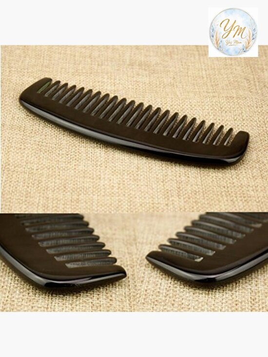 Natural Ox Horn Hair Comb Anti-Static Handmade 6 Inch Wide Tooth main image 3